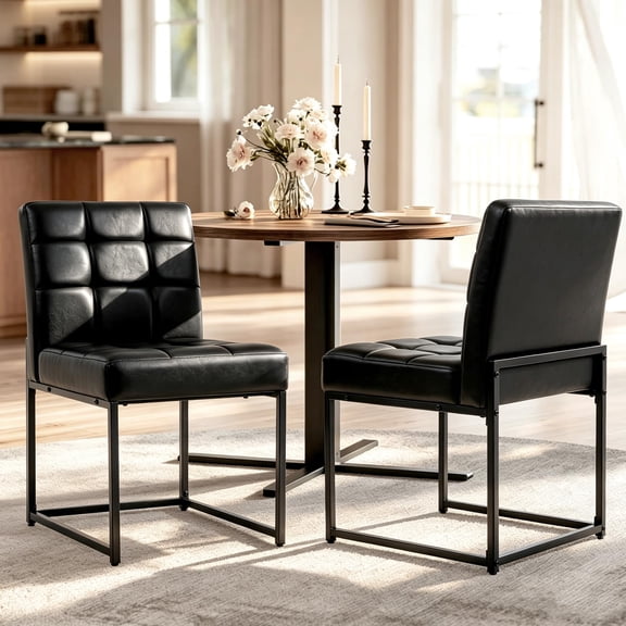 TacleeKii Modern Dining Chairs Set of 2, PU Leather Kitchen Chairs, for Dining Room/Kitchen/Living Room, Black