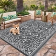 thumbnail image 1 of TacleeKii Outdoor Patio Rug 9' x 12' Reversible Camping Mat, Stain-Resistant Plastic Straw Rug, for Porch, Deck, Balcony, Beach, Garden, Gray, 1 of 7