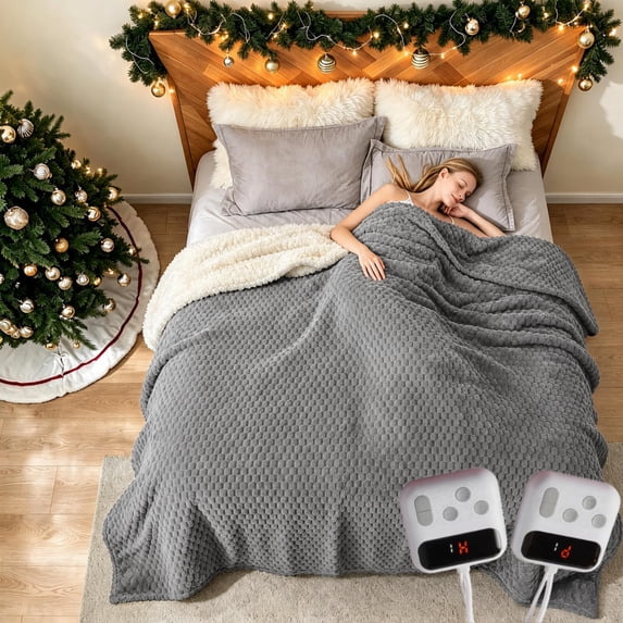 TacleeKii Oversized King Size Electric Heated Blanket 94" x 100", Machine Washable, 10 Heat Settings&Auto Shut Off, Gray
