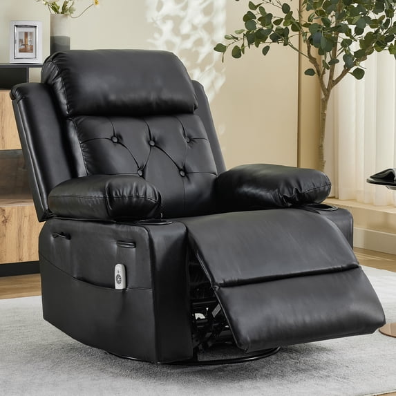 TacleeKii Oversized Swivel Rocking Recliner with Massage and Heat for Big and Tall Adults, Ergonomic Wide Seat Lounge Chair, 400 Lbs, Black