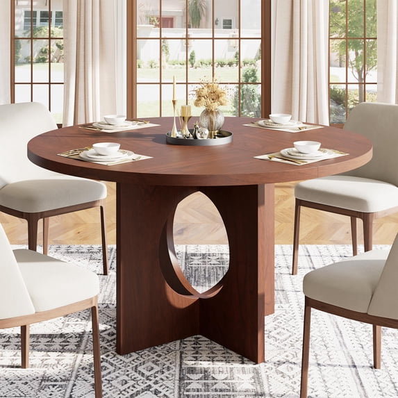 TacleeKii Round Dining Table, 47" Kitchen Table for 4-6 People, for Dining Room, Kitchen, Living Room, Walnut