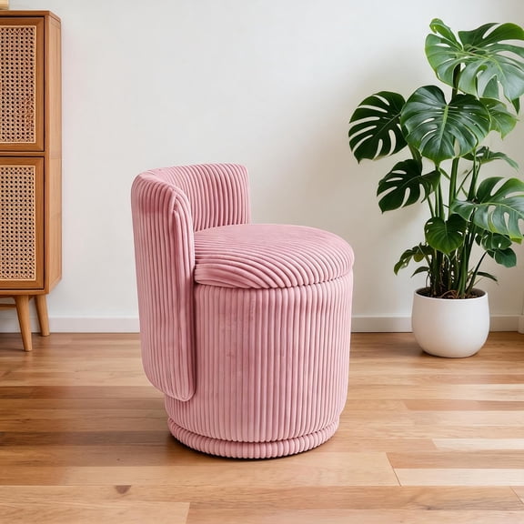 TacleeKii Swivel Accent Barrel Chair, Corduroy Vanity Chair, for Living Room, Makeup Room, Pink
