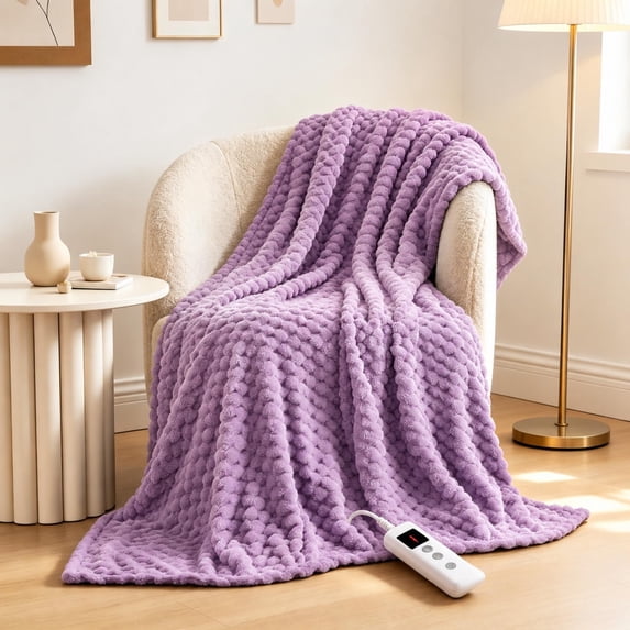 TacleeKii Throw Size Electric Heated Blanket 50" x 60", Machine Washable, 6 Heat Settings&Auto Shut Off, Purple