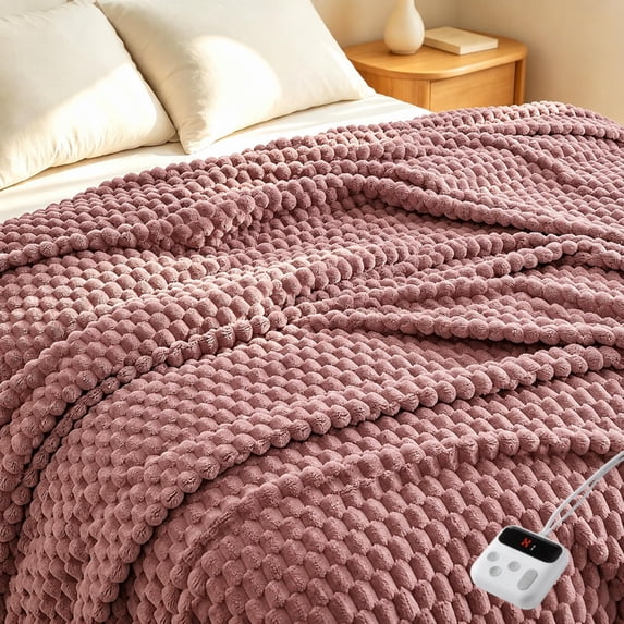 TacleeKii Twin Size Electric Heated Blanket 62" x 84", Machine Washable, 10 Heat Settings&Auto Shut Off, Pink