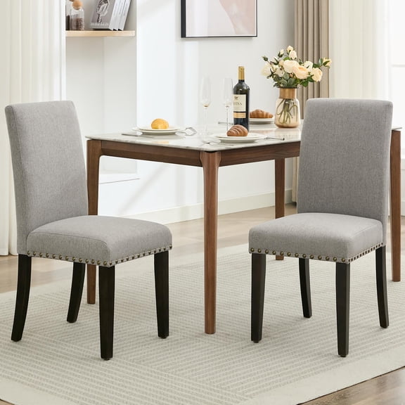 TacleeKii Upholstered Dining Chairs Set of 2, Dining Chair with Wood Legs, Fabric Side Chair for Dining Room,Kitchen,Restaurant, Gray