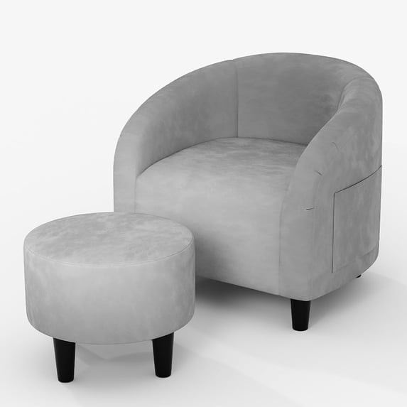 TacleeKii Velvet Accent Chair with Ottoman, Modern Armchair for Bedroom, Living Room, Gray
