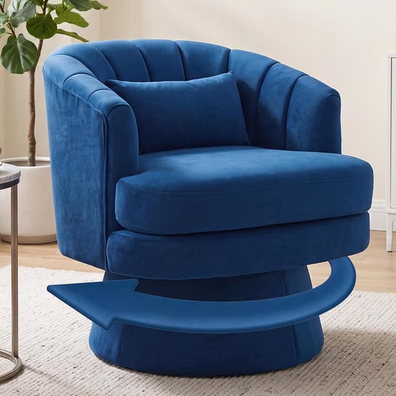 TacleeKii Velvet Swivel Accent Chair, 360° Barrel Chair with Lumbar Pillow, Blue