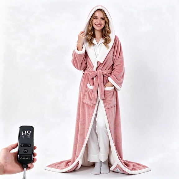TacleeKii Wearable Heated Blanket with Foot Pocket and Hood, Electric Heated Throw with Sleeves and Belt, 10 Heat Settings, 1-9H Timer, Full Body Warmth, Machine Washable, 50" x 72" + 18"