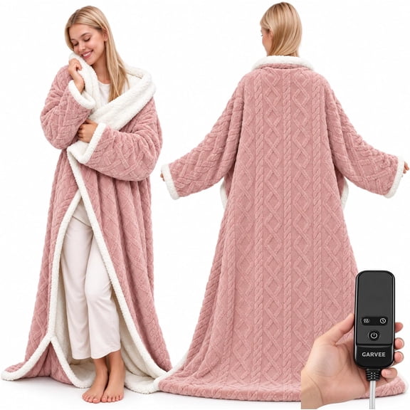 TacleeKii Wearable Heated Blanket with Sleeves & Foot Pocket, 50" x 72", 6 Heat Settings, 2-10H Auto Shut-Off, Pink