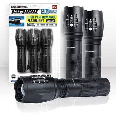 Taclight Tac Flashlight Weatherproof 5 Light Modes 40x Brighter 3 Packs 1lb as Seen on TV