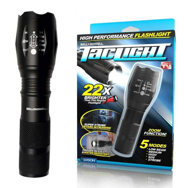 Taclight Tac Flashlight with 5 Modes Zoom 40X Brighter High Lumens Weather Proof Flashlight As Seen on TV