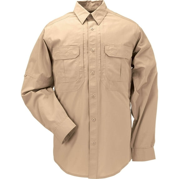 5.11 Work Gear Professional Men's Long Sleeve Shirt with Pockets, Taclite Pro, Coyote, Medium, Style 72175ABR