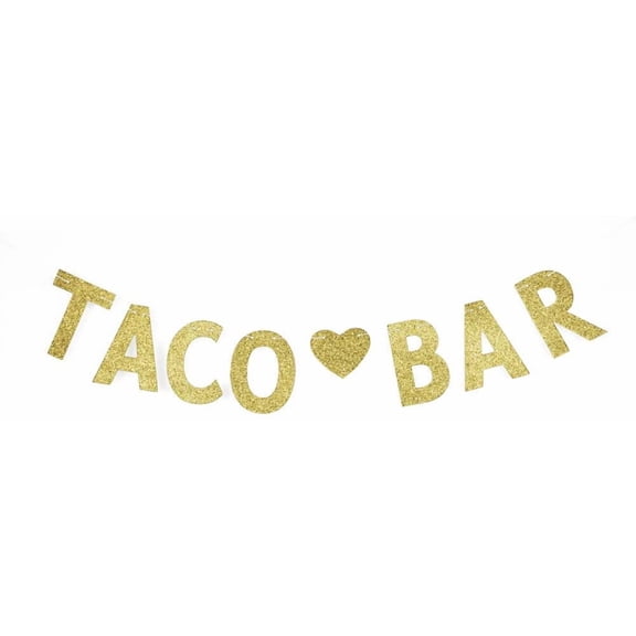 Taco Bar Banner, Gold Gliter Paper Sign Decorations for Mexican Themed Party