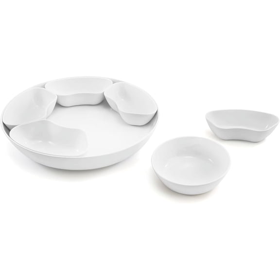 Taco Bar Serving Set, Melamine Serving Platter with Lazy Susan, Serving Tray and Bowls, Taco Tuesday Kit Snack Holder for Party and Fiesta, White