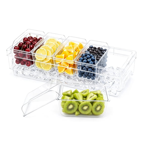 Taco Bar Serving Set for Party Ice Chilled Condiment Caddy Organizer for 5 Removable Compartments Garnish Serving Tray Platter for Picnic Camping