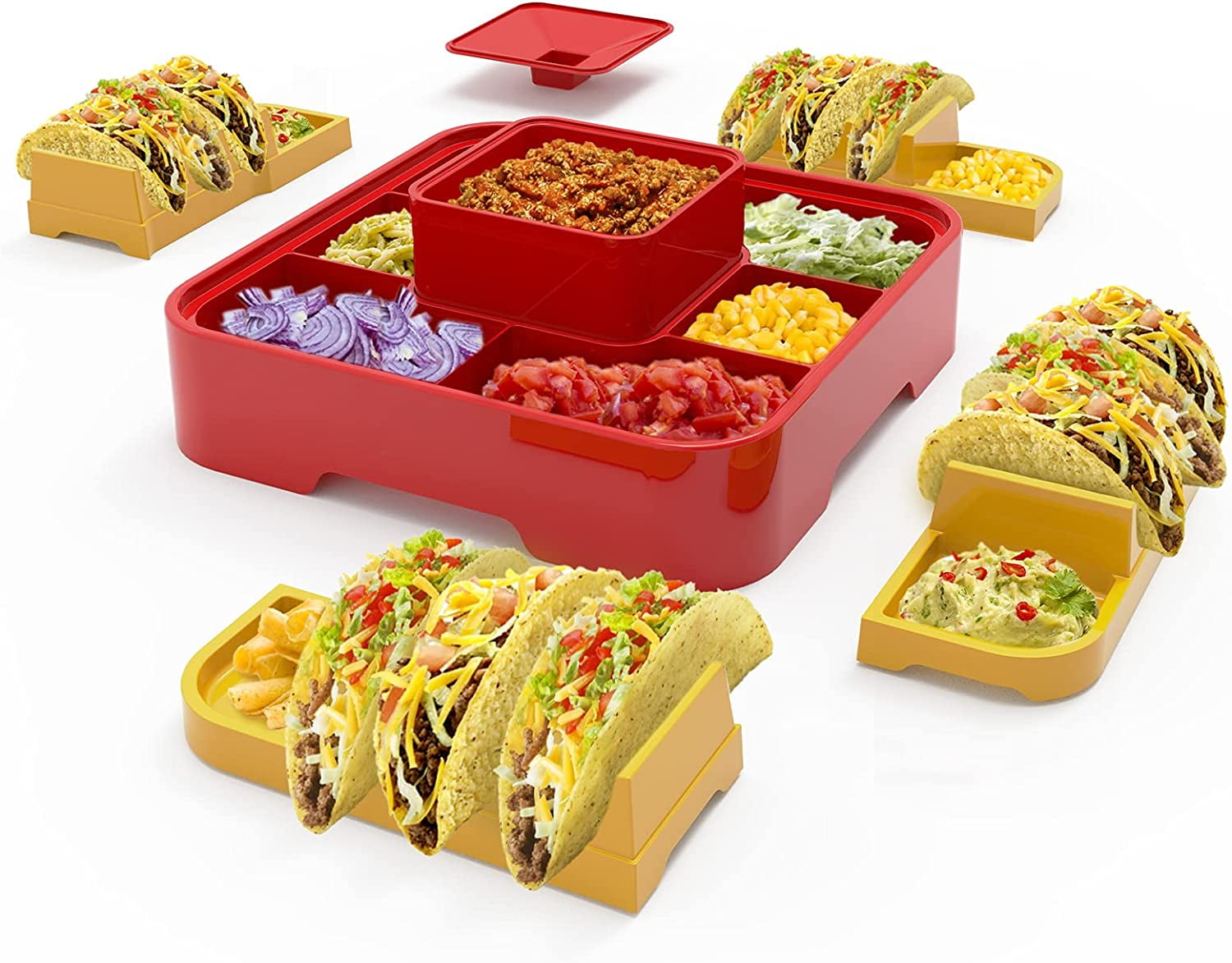 Taco Bar Set with 4 Taco Holders, Fiesta Taco Plate for Taco Tuesday