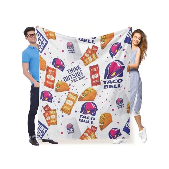 Taco Bell Coral Fleece Plush Throw Blanket, Fun Design with Logos Menu Items & Sauce Packets, Soft Warm Blanket for Bed Sofa Bedroom