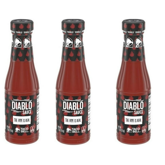 Taco Bell Diablo hot sauce: Signature Taco Bell hot spicy sauce - 7.5oz Bottle - Pack of 3