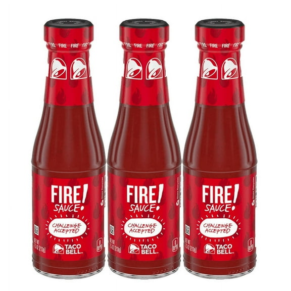 Taco Bell Fire Sauce Glass Bottle, 7.5 OZ 3-pack