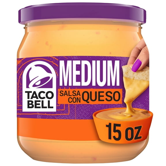Taco Bell Medium Salsa Con Queso Cheese Dip, 16 oz Jar, Shelf-Stable