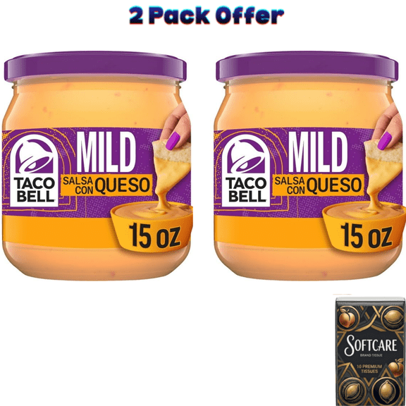Taco Bell Mild Salsa Con Queso Mild Cheese Dip, 15 oz Jar, Shelf-Stable ( Includes One Tissue Pack )