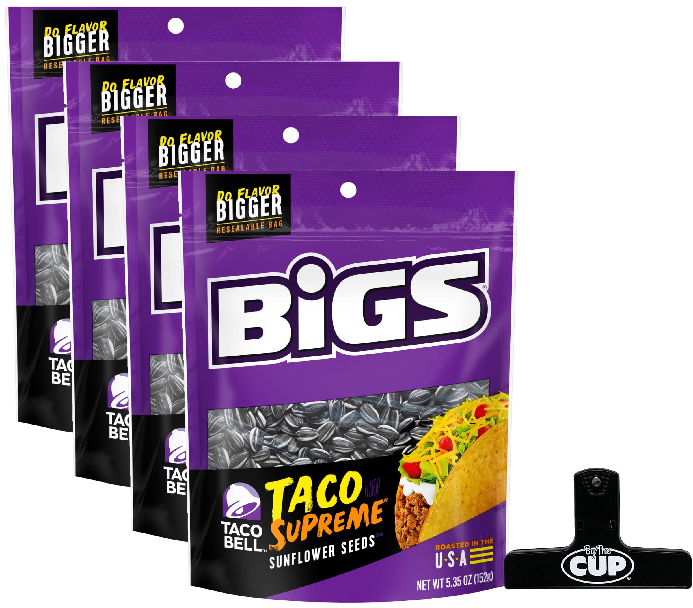 Taco Bell Taco Supreme Sunflower Seeds by BIGS, 5.35 Ounce (pack of 4) Contains Milk, May Contain Soy with By The Cup Bag Clip