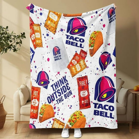Taco Bell Themed Pattern Blanket, Multi-use Throw Blanket, Soft Blanket for Sofa, Bed, Travel & Flight