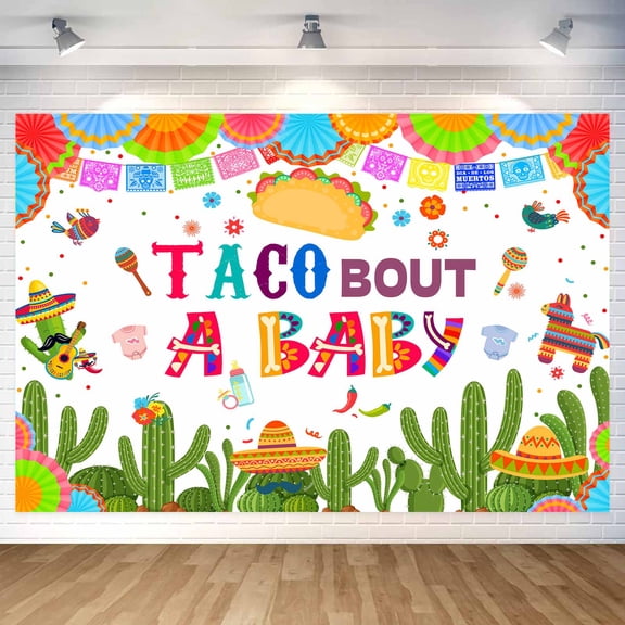 Taco Bout a Baby Backdrop,Mexican Fiesta Baby Shower Decorations,Gender Reveal Party Supplies,Neutral Cactus Mexico Photography Background,Boho Paper Flower Cowboy Hat Studio Shoot Props -7x5FT