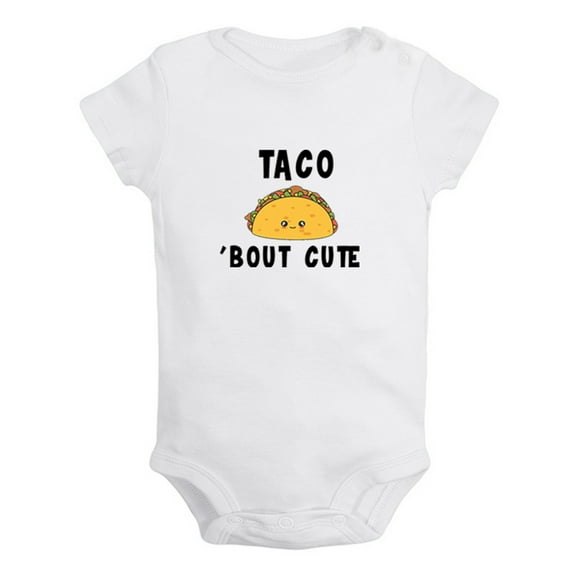 Taco Bout Cute Funny Rompers For Babies, Newborn Baby Unisex Bodysuits, Infant Jumpsuits, Toddler 0-12 Months Kids One-Piece Oufits (White, 12-18 Months)