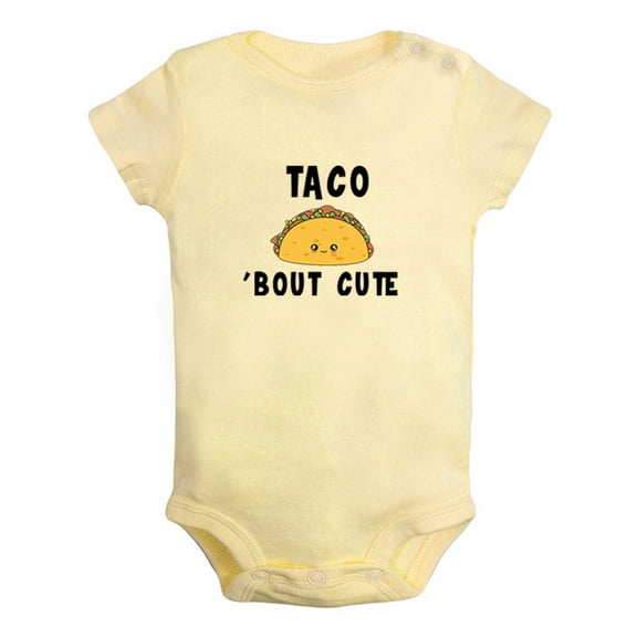 Taco Bout Cute Funny Rompers For Babies, Newborn Baby Unisex Bodysuits, Infant Jumpsuits, Toddler 0-12 Months Kids One-Piece Oufits (Yellow, 12-18 Months)