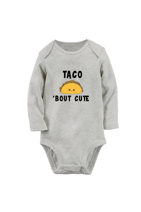 Taco Bout Cute Funny Rompers, Newborn Baby Unisex Bodysuits, Infant Jumpsuits, Toddler 0-12 Months Kids Long Sleeves Oufits (Gray, 0-6 Months)