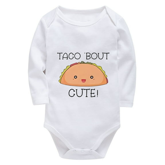 Taco 'Bout Cute Newborn Boys Onesie Long Sleeve Gender Neutral Baby Onesie White Baby Boy Onesie