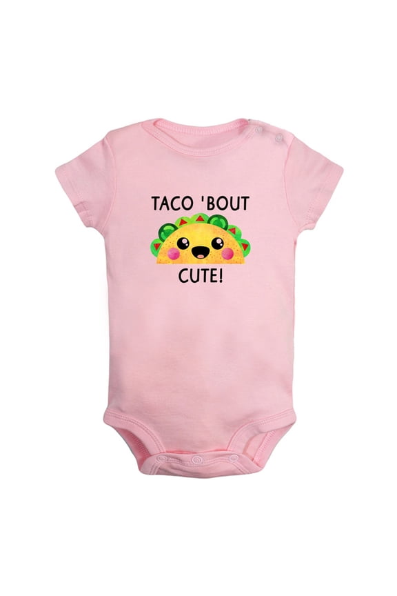 Taco' Bout Cute Novelty Rompers For Babies, Newborn Baby Unisex Bodysuits, Infant Jumpsuits, Toddler 0-24 Months Kids One-Piece Oufits (Pink, 0-6 Months)