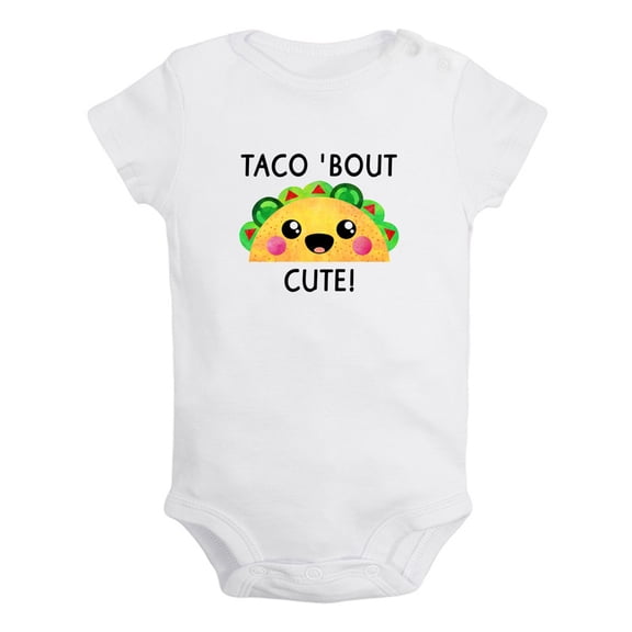 Taco' Bout Cute Novelty Rompers For Babies, Newborn Baby Unisex Bodysuits, Infant Jumpsuits, Toddler 0-24 Months Kids One-Piece Oufits (White, 12-18 Months)