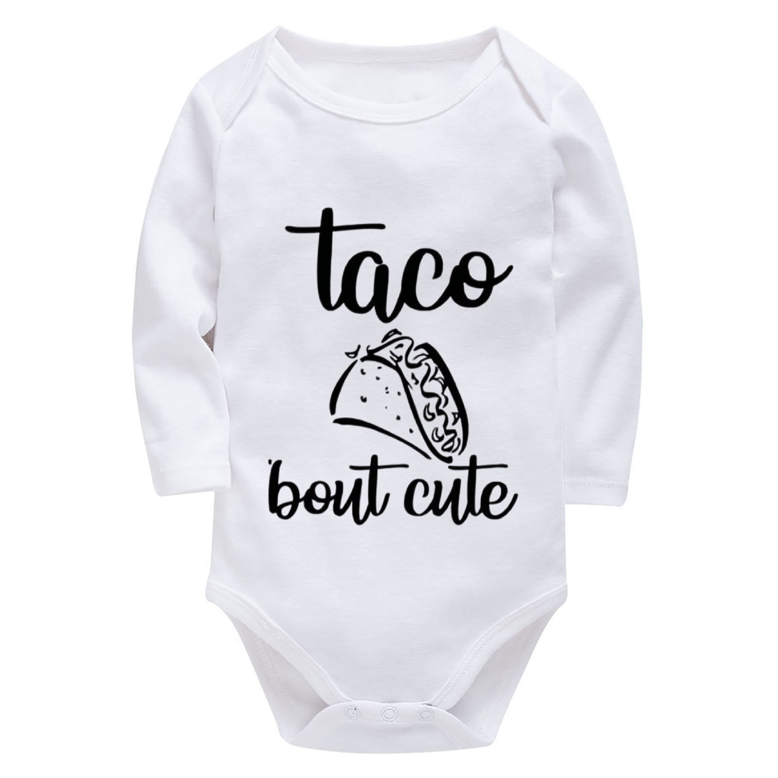 Taco 'Bout Cute Baby Bodysuit - 100% Cotton Long Sleeve Romper, Funny Slogan Print
