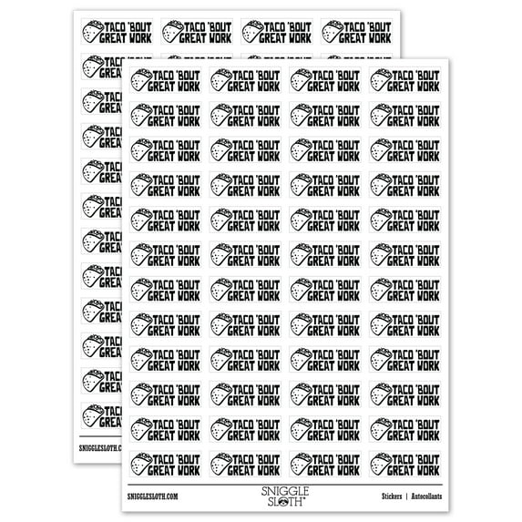 Taco 'Bout Great Work Teacher Student School Sticker Set - White - Matte Finish - 1.25" Mini