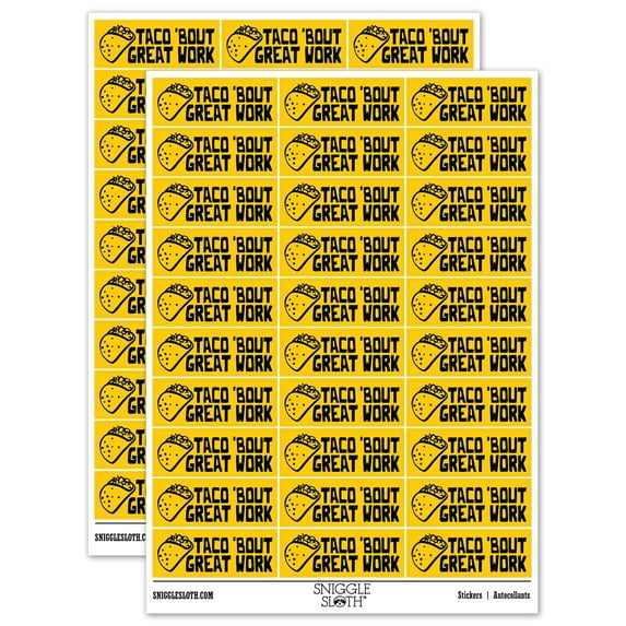 Taco 'Bout Great Work Teacher Student School Sticker Set - Yellow - Matte Finish - 1.75" Medium