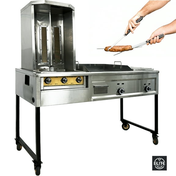 60 in. Taco Cart Trompo Griddle Warmer, Shawarma Machine Gyro Tacos al Pastor Doner Kebab, Shawarma Pastor Gyro Machine Model