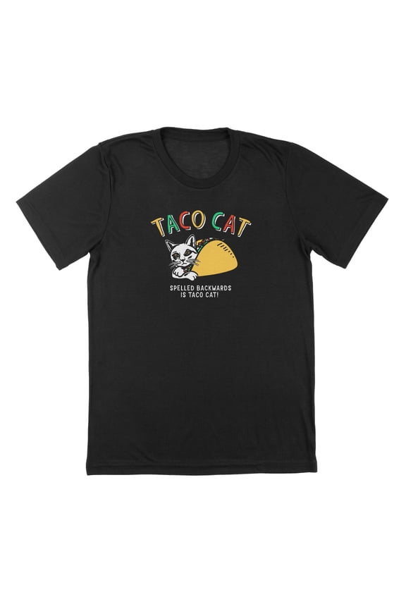 Taco Cat Humor Graphic Black Mens T-Shirt