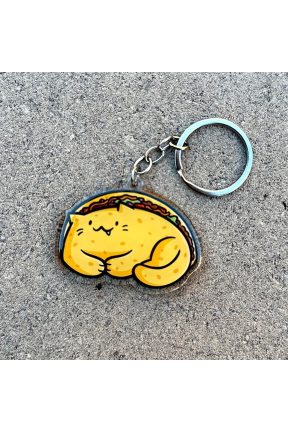 Taco Cat Keychain | Cute Acrylic Keychain | hard taco keychain | cute taco keychain | junk food keychain | kawaii food keychain | beef taco