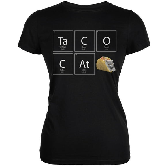 Taco Cat Periodic Table Black Juniors Soft T-Shirt - 2X-Large