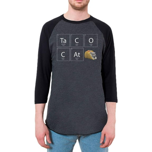 Taco Cat Periodic Table Mens Raglan T Shirt Heather Black-Black SM