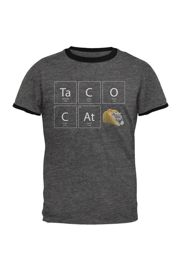 Taco Cat Periodic Table Mens Ringer T Shirt Dark Heather-Black 2XL