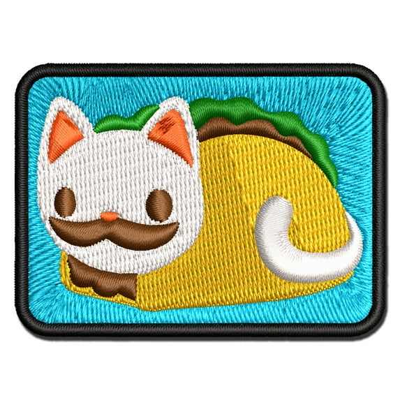 Taco Cat with Moustache Applique Multi-Color Embroidered Iron-On Patch - 3.5 Inch Large