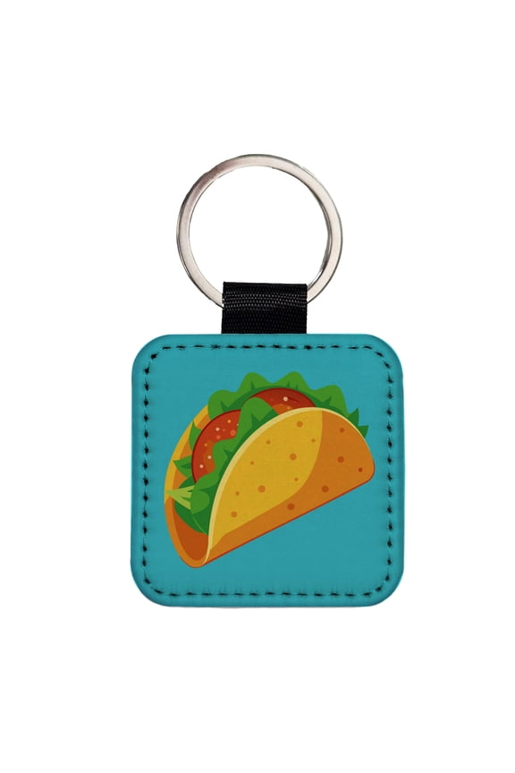 Taco Crispy Mexican Food Faux Leather Square Keychain