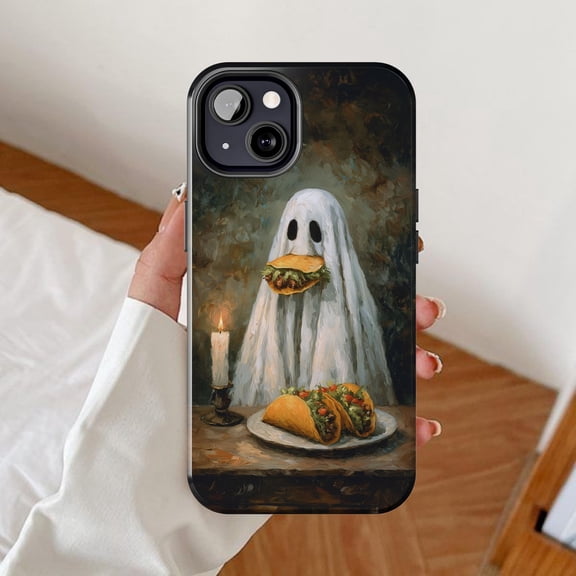 Taco-Eating Ghost and Candle Tough Case for Apple iPhone, Polycarbonate and TPU, Olive Green, White and Orange
