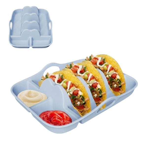 Taco Holder Plate, Blue Divided Silicone, 1 Pack,Suitable for Home Kitchen Taco Serving