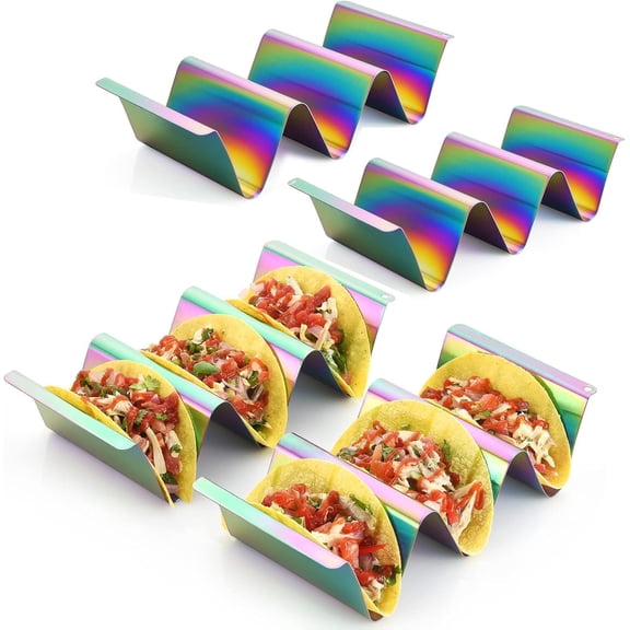 Taco Holder Set of 4 Titanium Plated Taco Stand for 3 Tacos, Soft Taco Shell Holder, Vibrant Tray for Tacos, Burritos, Nachos & Fajitas Sturdy & Stylish Design (AT-2021419-TH-2)