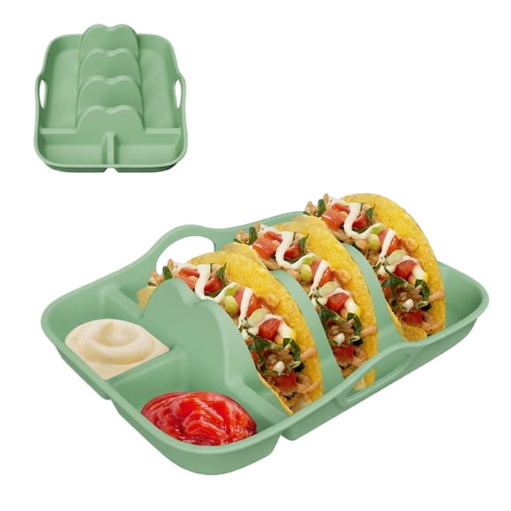 Taco Holder Silicone Plate, Divided Serving Tray for Shells and Toppings, Taco Tuesday Dinnerware Mint Green