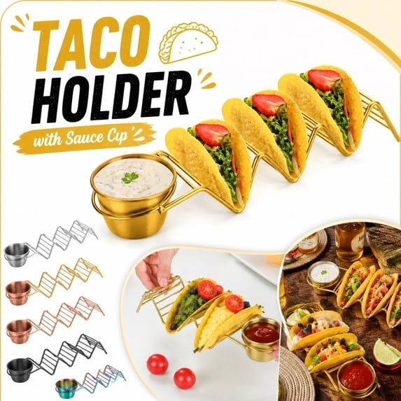 Taco Holder Stand with Cup Compartment Serving Tray for Hard and Soft Shell Tacos/Taco Tuesday Party Supplies Kitchen Dining Table Accessories for Hosting, 1Pack Black